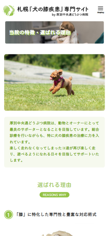 札幌『犬の膝疾患』専門サイトのスマホ画面キャプチャー